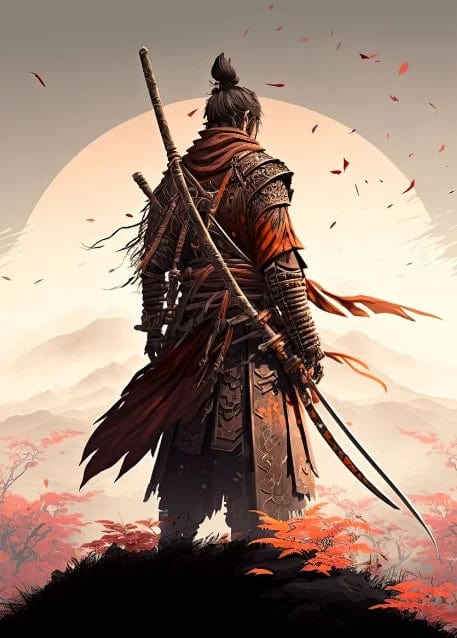 Canvanation PF21823 / 55x80cm Affiche Japonais Samurai Sakura Guerrier Coucher De Soleil