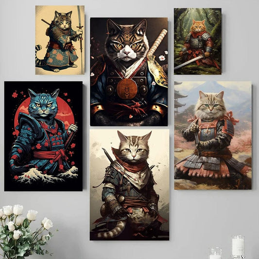 Canvanation Affiche Japonais Chat Samurai Katana Sakura