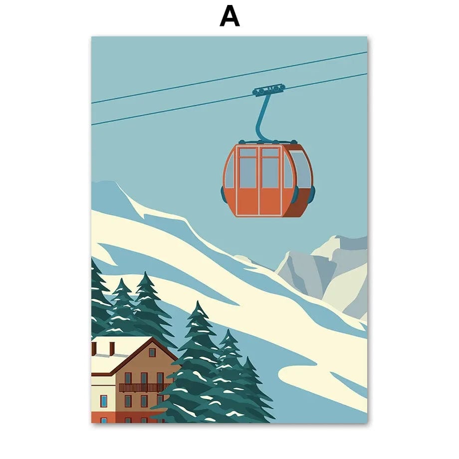 Canvanation A / 40X50 cm Poster Vintage Ski Minimaliste Snowboard Montagne