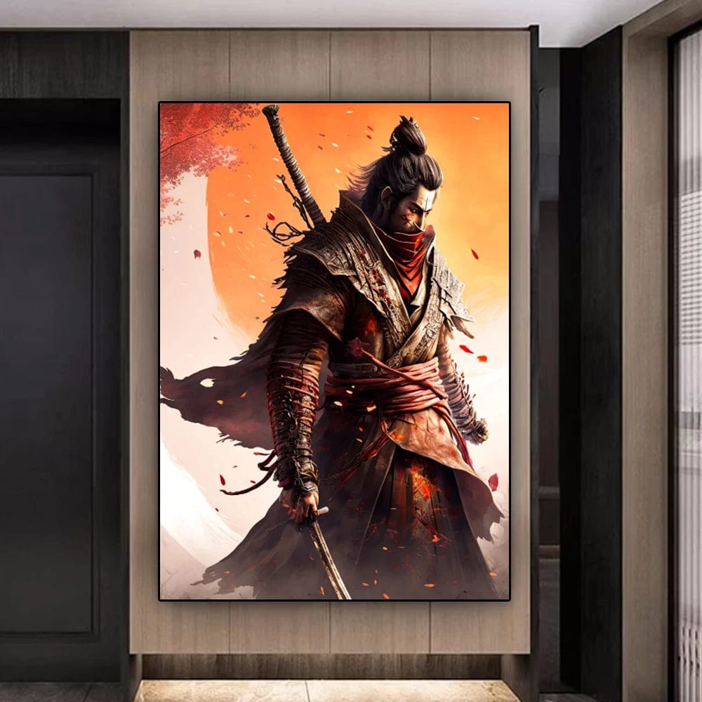 Canvanation Affiche Japonais Samurai Sakura Guerrier Coucher De Soleil