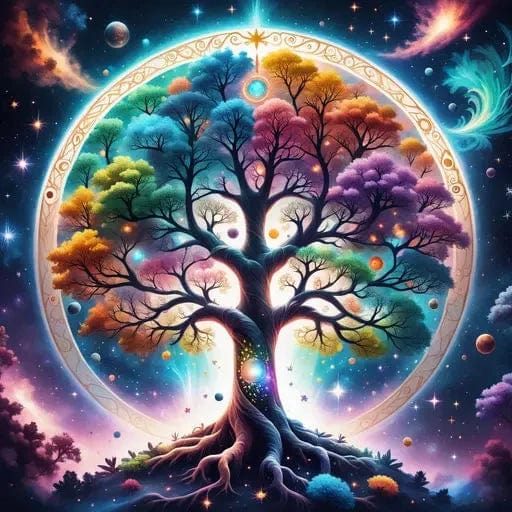 Canvanation PF 28741 / 40x40cm Sans Cadre Affiche L'Arbre des Mythes : Racines Célestes et Légendes Éternelles"