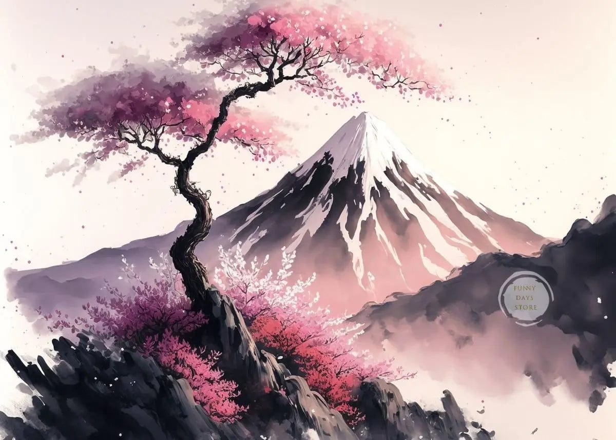 Canvanation 50X70cm / 15 Affiche Japonais Cerisiers En Fleurs Sakura Temple Japon Paysages Mont Fuji