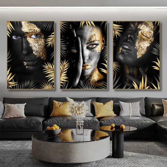 Canvanation Affiche Visage Femme africaine Or Fleurs