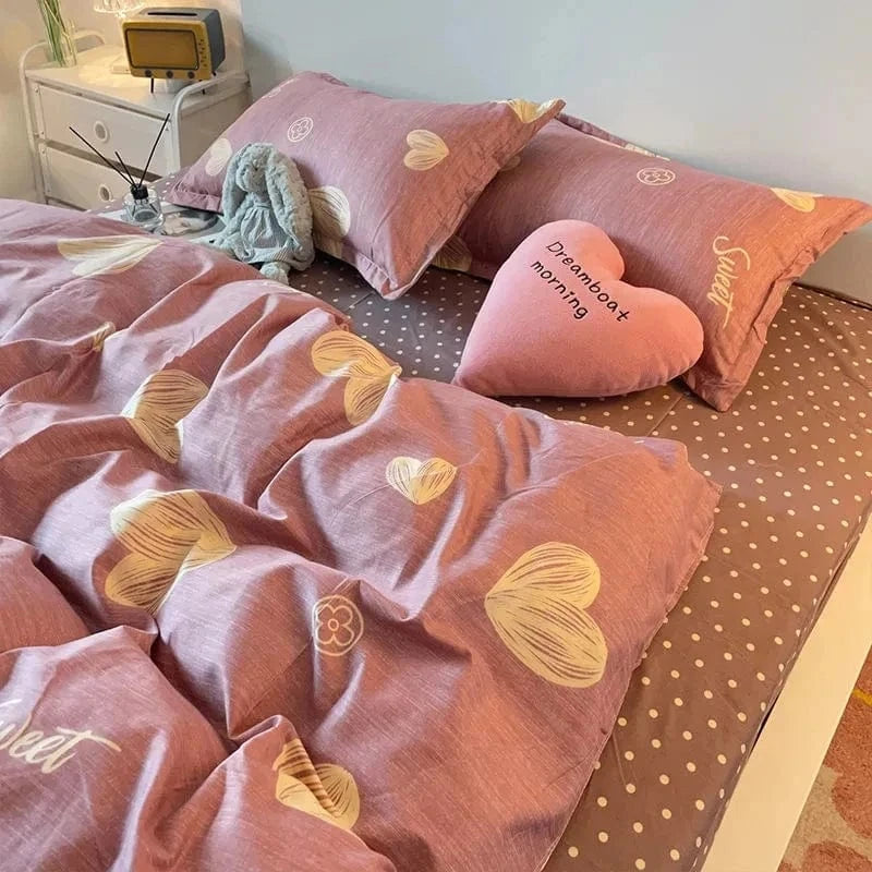 Canvanation Housse De Couette + Taies D'Oreillers + Drap De Lit - Coeurs Imprimés