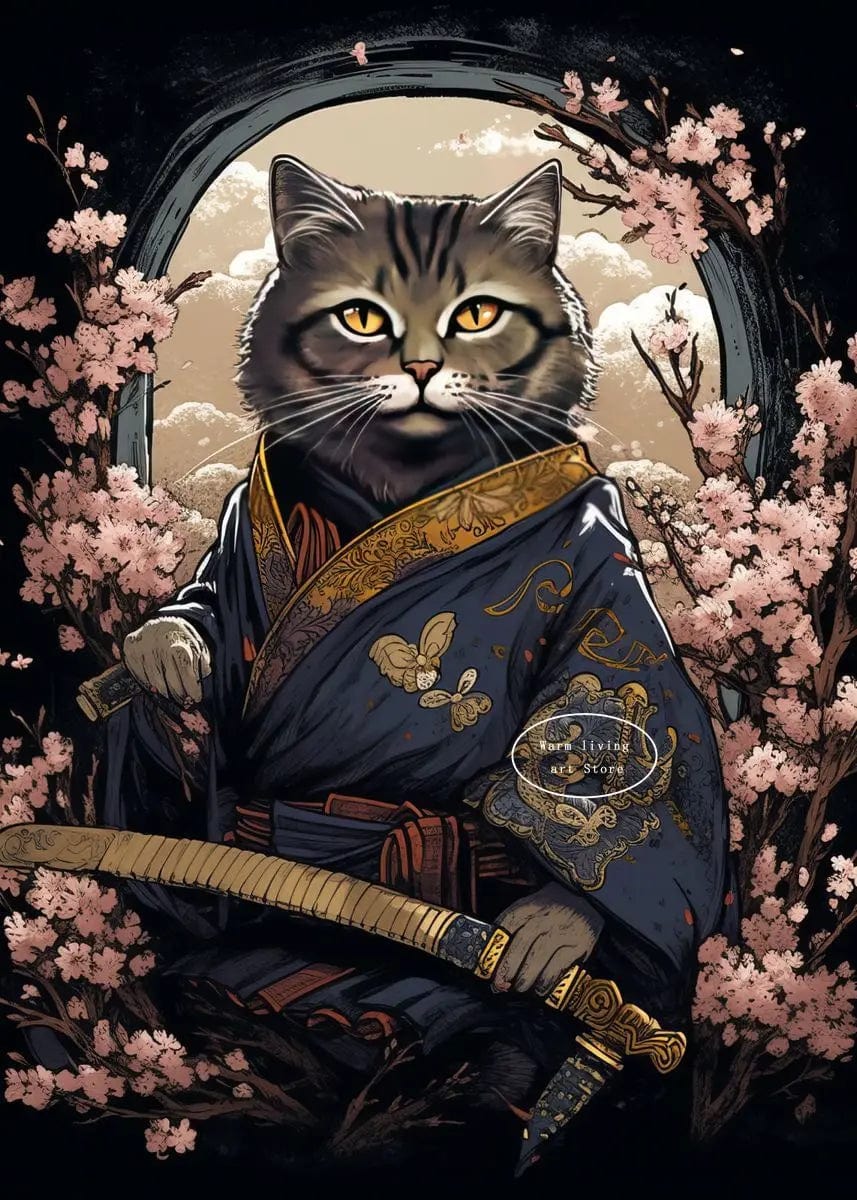 Canvanation 50X70cm / 7 Affiche Japonais Chat Samurai Katana Sakura