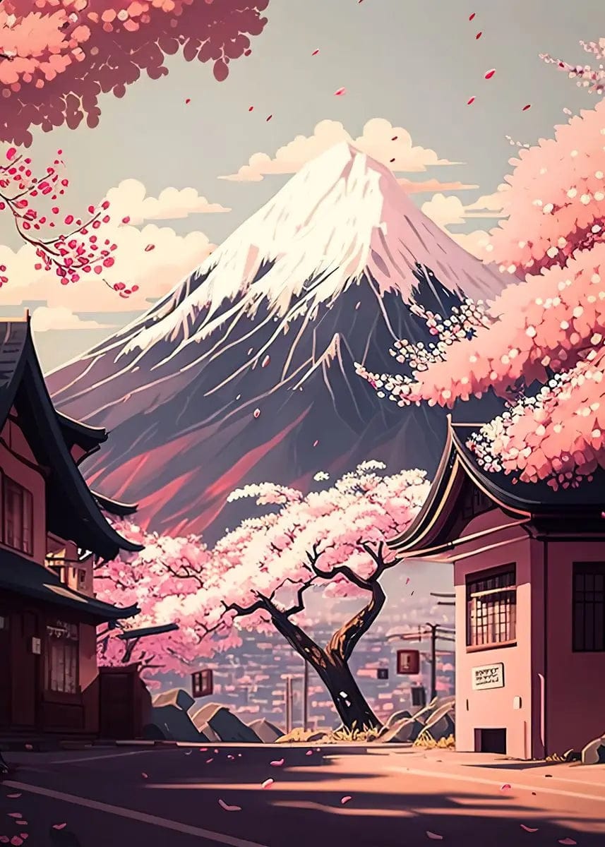 Canvanation 40X60cm / 12 Affiche Japonais Mural Moderne Sakura Et Mont Fuji