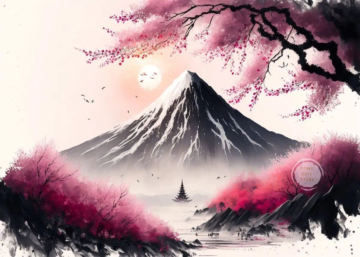Canvanation 50X70cm / 17 Affiche Japonais Cerisiers En Fleurs Sakura Temple Japon Paysages Mont Fuji
