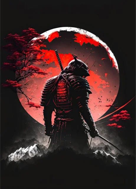Canvanation Navy Blue / 55x80cm Affiche Japonais Samurai Sakura Guerrier Coucher De Soleil