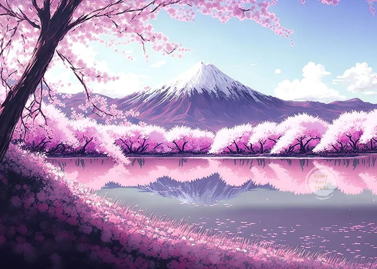 Canvanation 50X70cm / 21 Affiche Japonais Cerisiers En Fleurs Sakura Temple Japon Paysages Mont Fuji