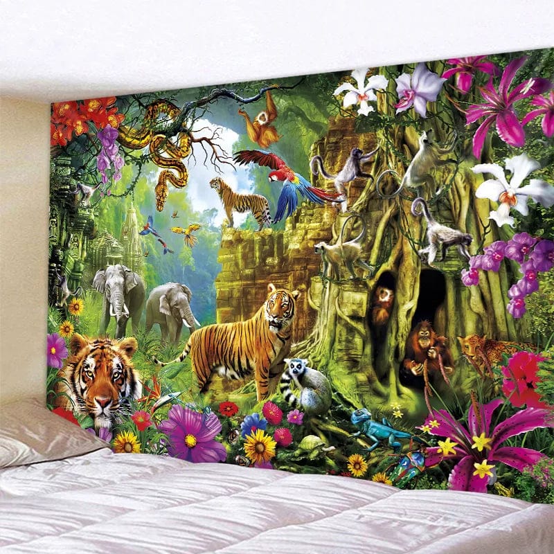 Canvanation VIOLET/紫罗兰 / 400x200cm Tapisserie d'art Jungle Oiseau Scène Psychédélique