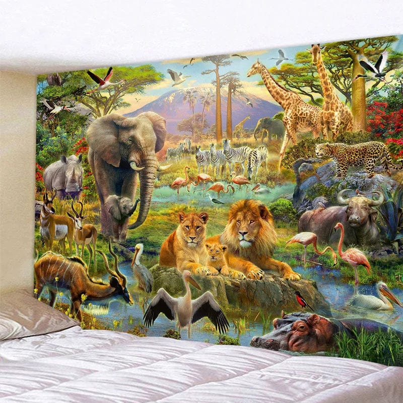 Canvanation Tapisserie d'Art Jungle Oiseau – Scène Psychédélique