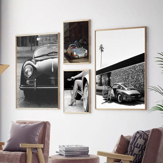 Canvanation Poster Voiture Vintage Noir Et Blanc Porsche