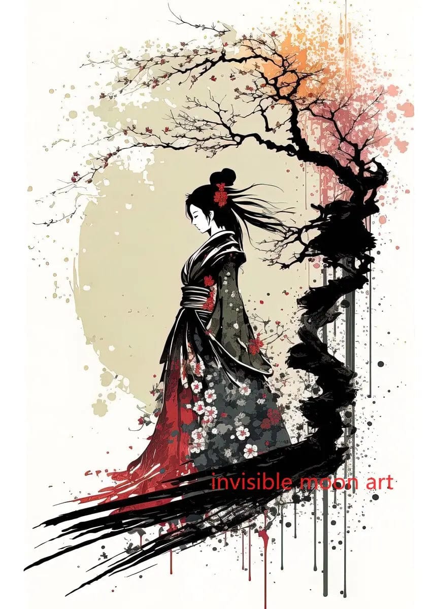 Canvanation 12 / 60X80cm Affiche Japonais d'une geisha en fleurs Sakura
