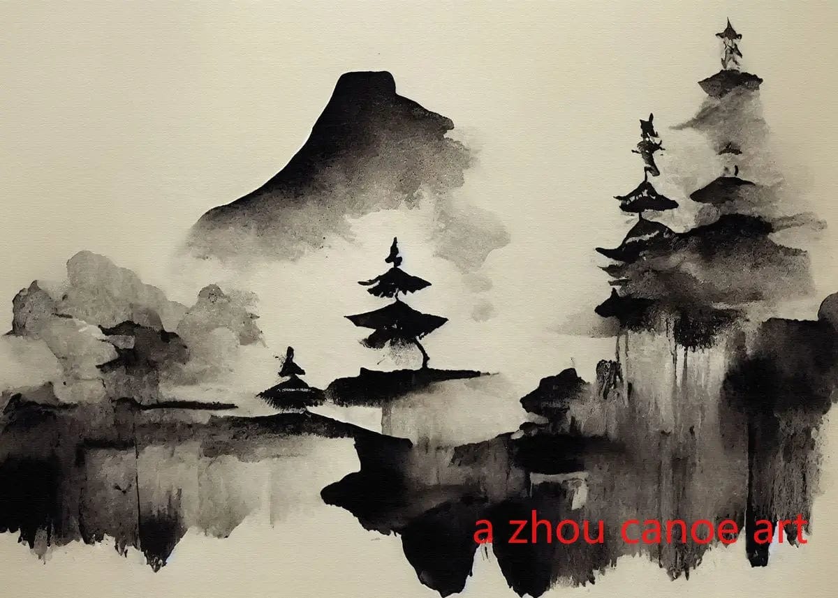 Canvanation 18 / 40X60cm Affiche Japonais Paysage Chinois Couple Oiseaux Forêt Montagne Rivière Poisson Carpe Koi