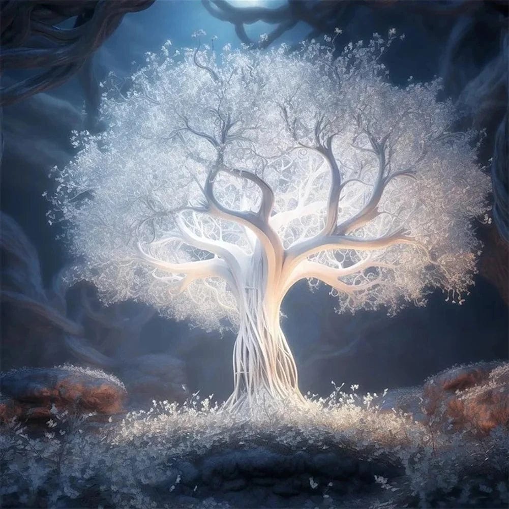 Canvanation 5 / 20x20cm Sans Cadre Poster Éclat Blanc de l'Arbre de Vie : Une Ode à la Pureté et à l'Harmonie