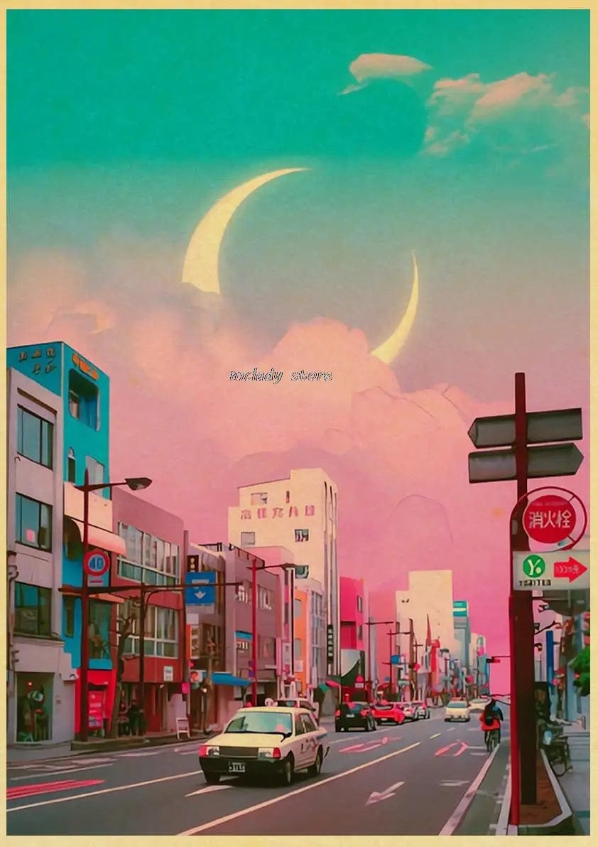 Canvanation L212 9 / 30X21CM Poster Ville Vintage Japon Ville De Nuit