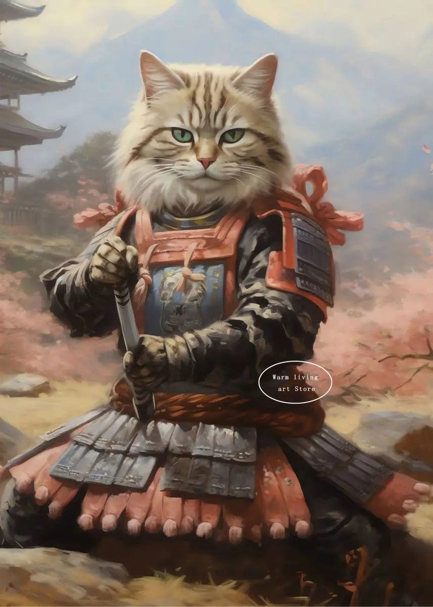 Canvanation 50X70cm / 11 Affiche Japonais Chat Samurai Katana Sakura