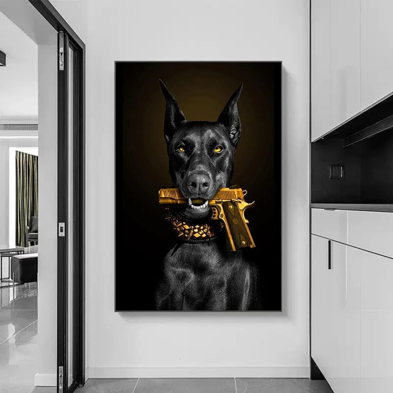Canvanation Affiche Doberman Fusil Or