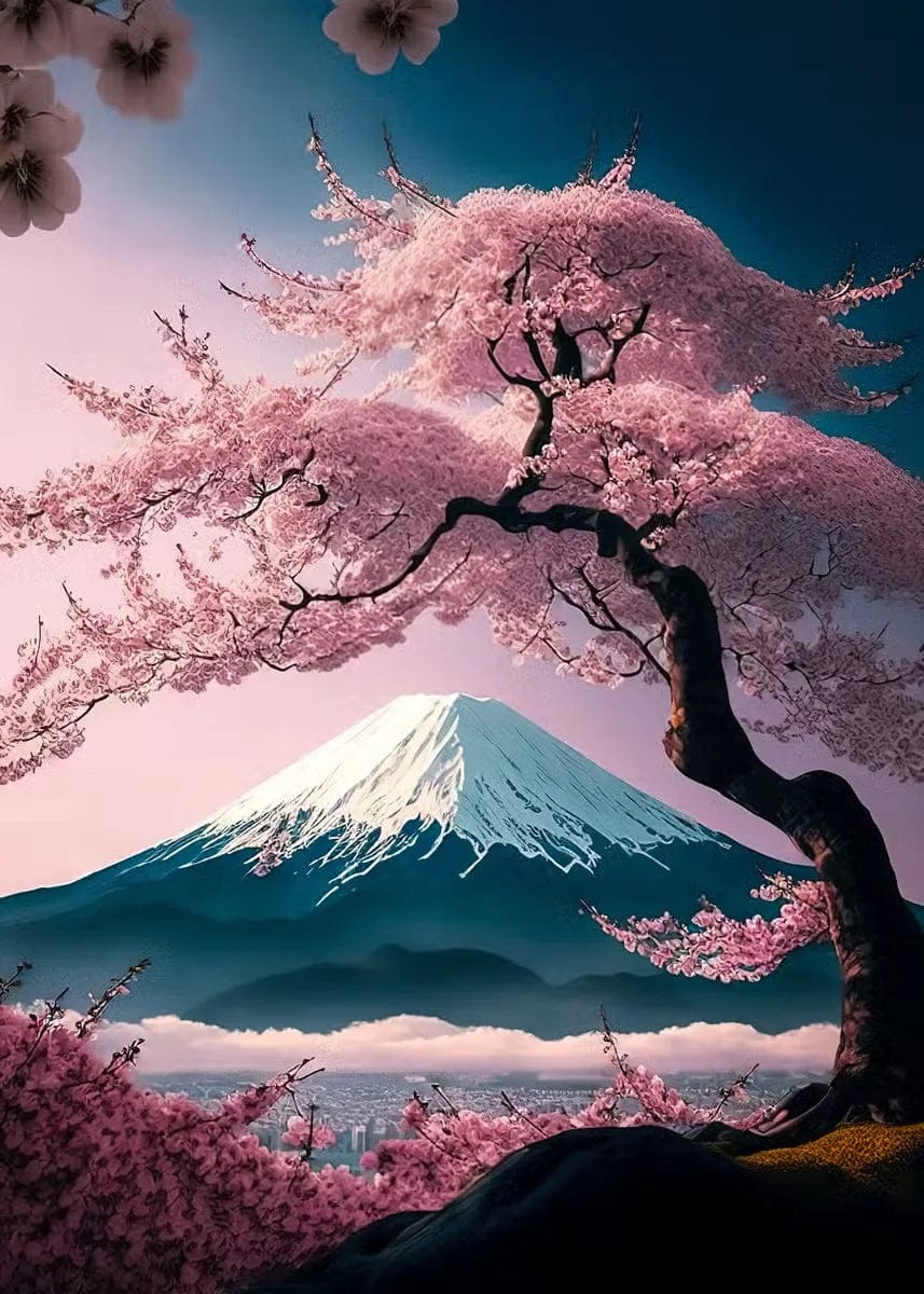 Canvanation 40X60cm / 3 Affiche Japonais Mural Moderne Sakura Et Mont Fuji
