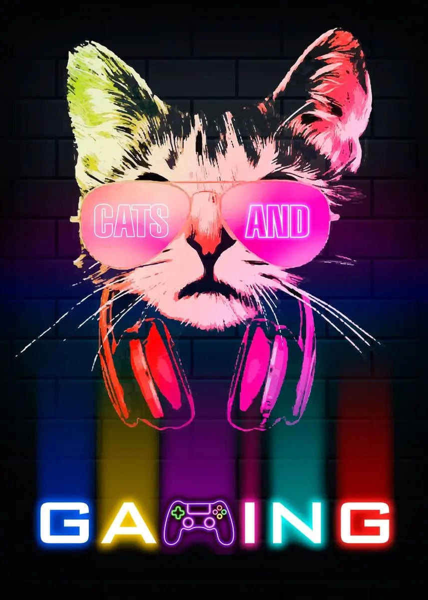 Canvanation F / 20X30cm Affiche Chat Neon Chambre Gaming