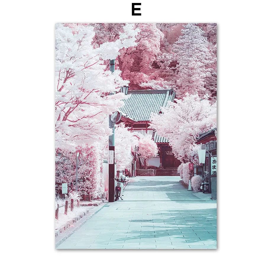 Canvanation E / 40X60cm Affiche Japonaise Mont Fuji Sakura rose