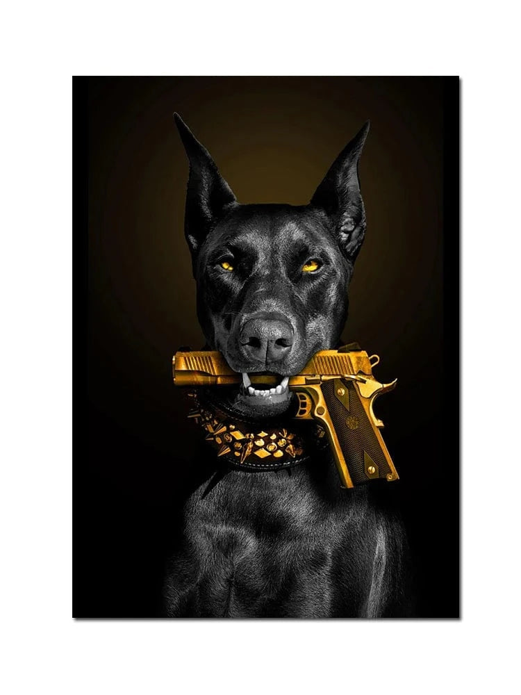Canvanation A / 20x30cm Affiche Doberman Fusil Or