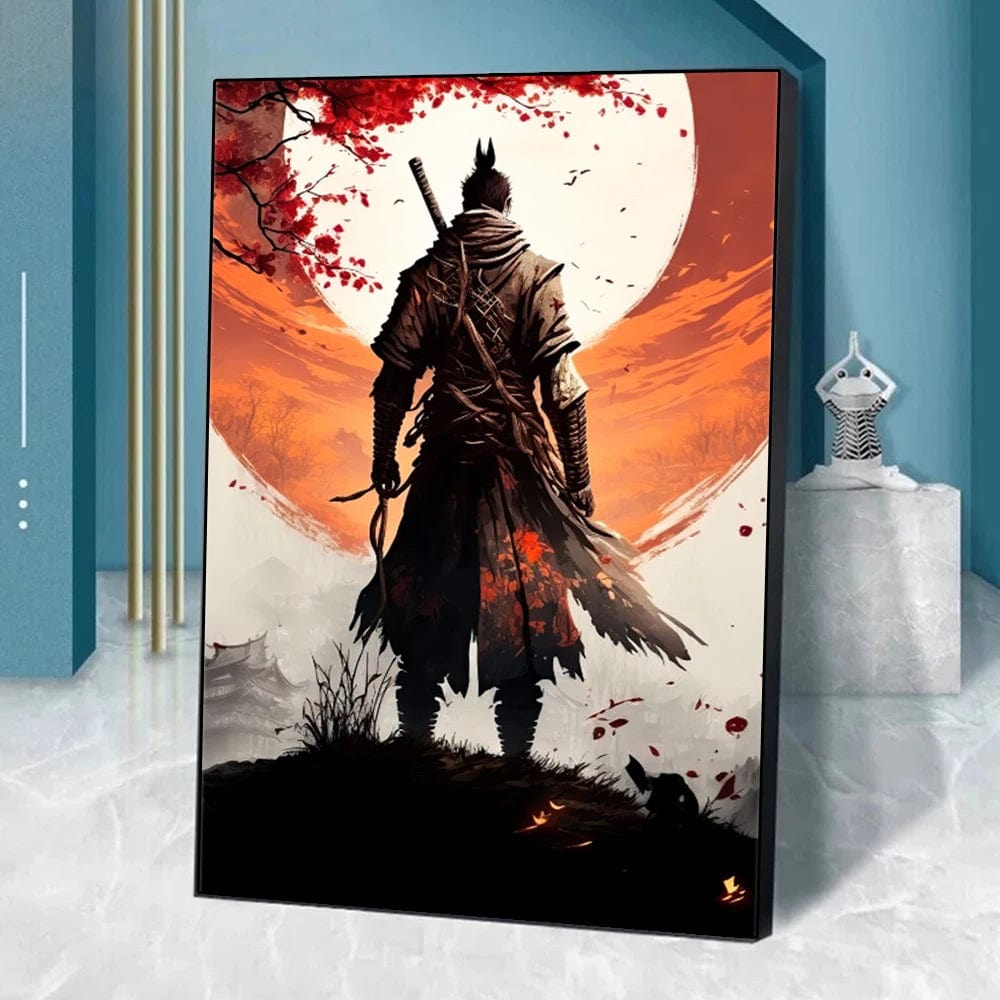 Canvanation Affiche Japonais Samurai Sakura Guerrier Coucher De Soleil