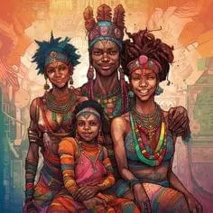 Canvanation 6 / 50x50cm Affiche Africain Femmes Et Enfants