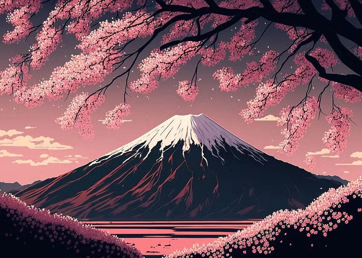 Canvanation 40X60cm / 18 Affiche Japonais Mural Moderne Sakura Et Mont Fuji