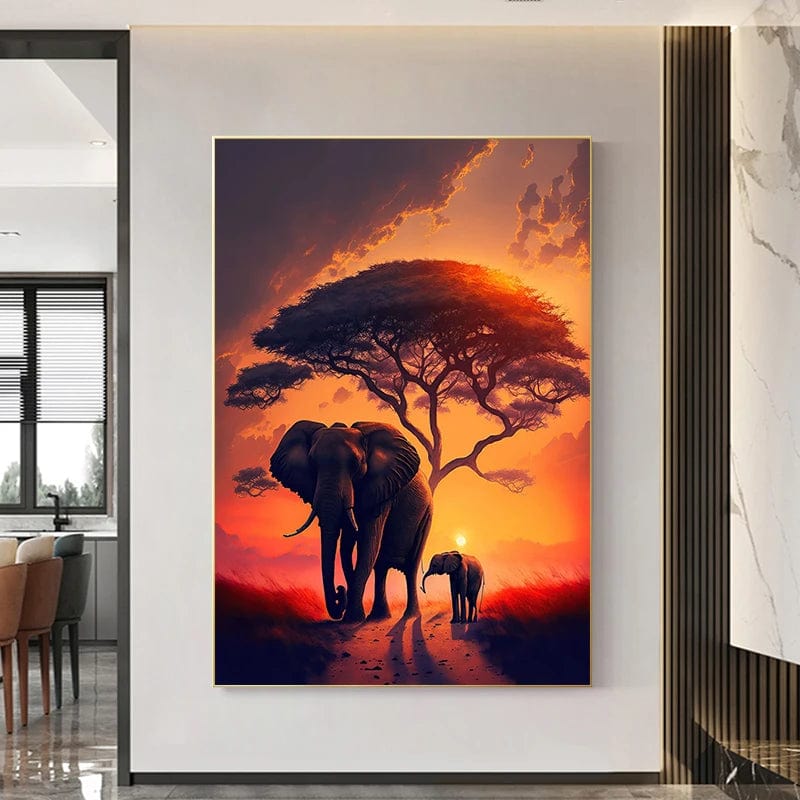Canvanation Affiche Abstrait Elephant Coucher De Soleil