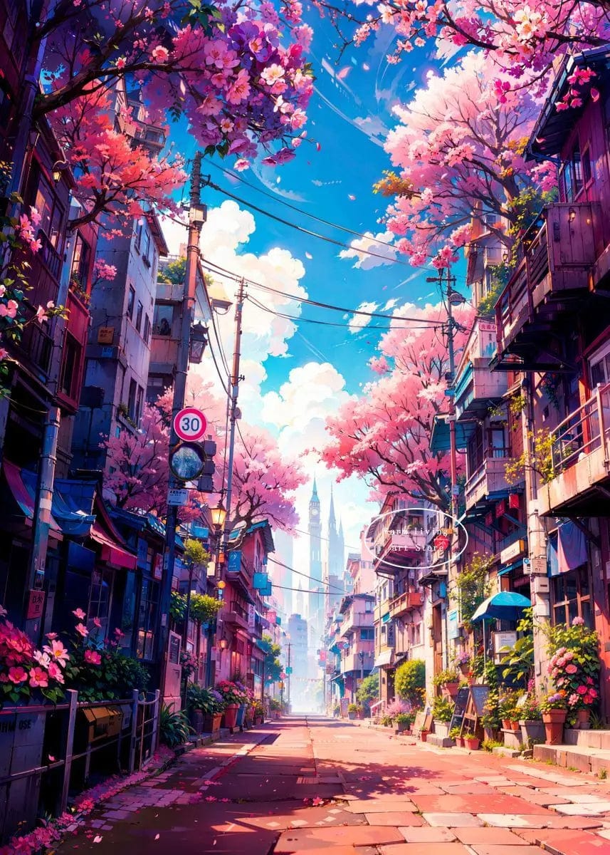 Canvanation 9 / 60X80cm Affiche Japonais De La Rue Tokyo de l'Anime Japonais Sakura
