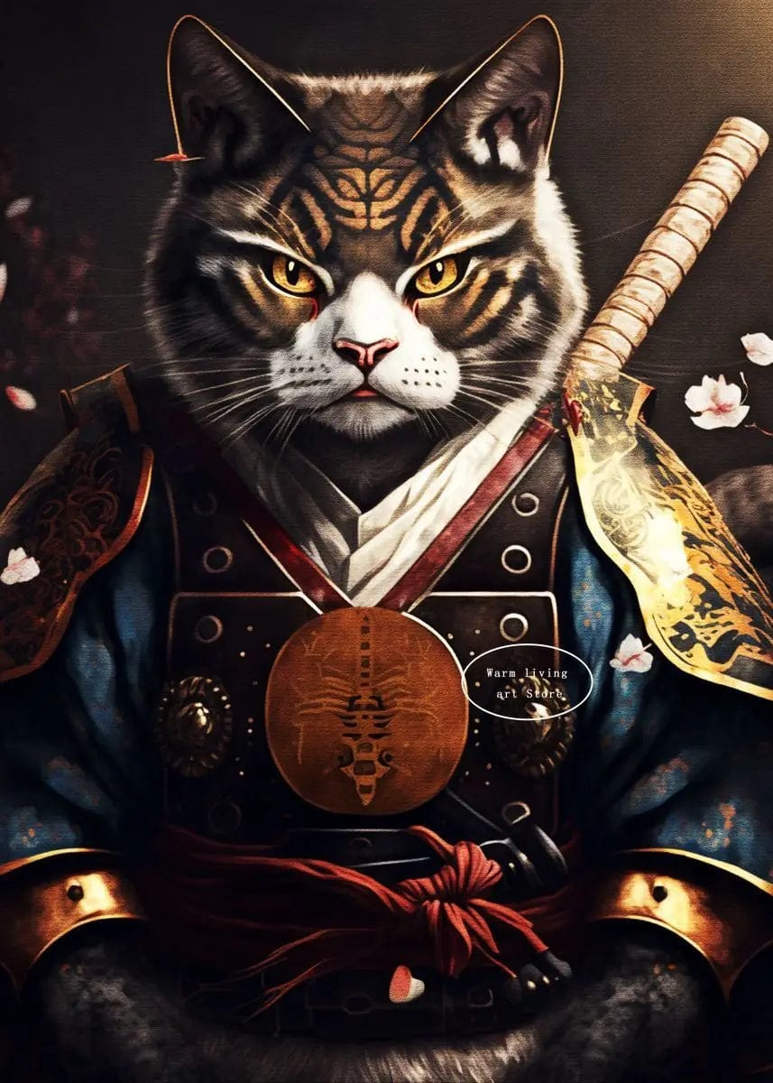 Canvanation 50X70cm / 12 Affiche Japonais Chat Samurai Katana Sakura