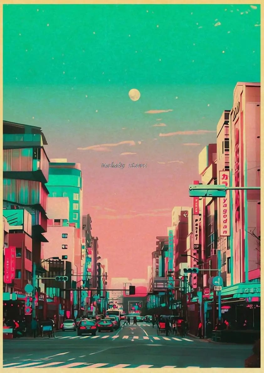 Canvanation L212 15 / 30X21CM Poster Ville Vintage Japon Ville De Nuit