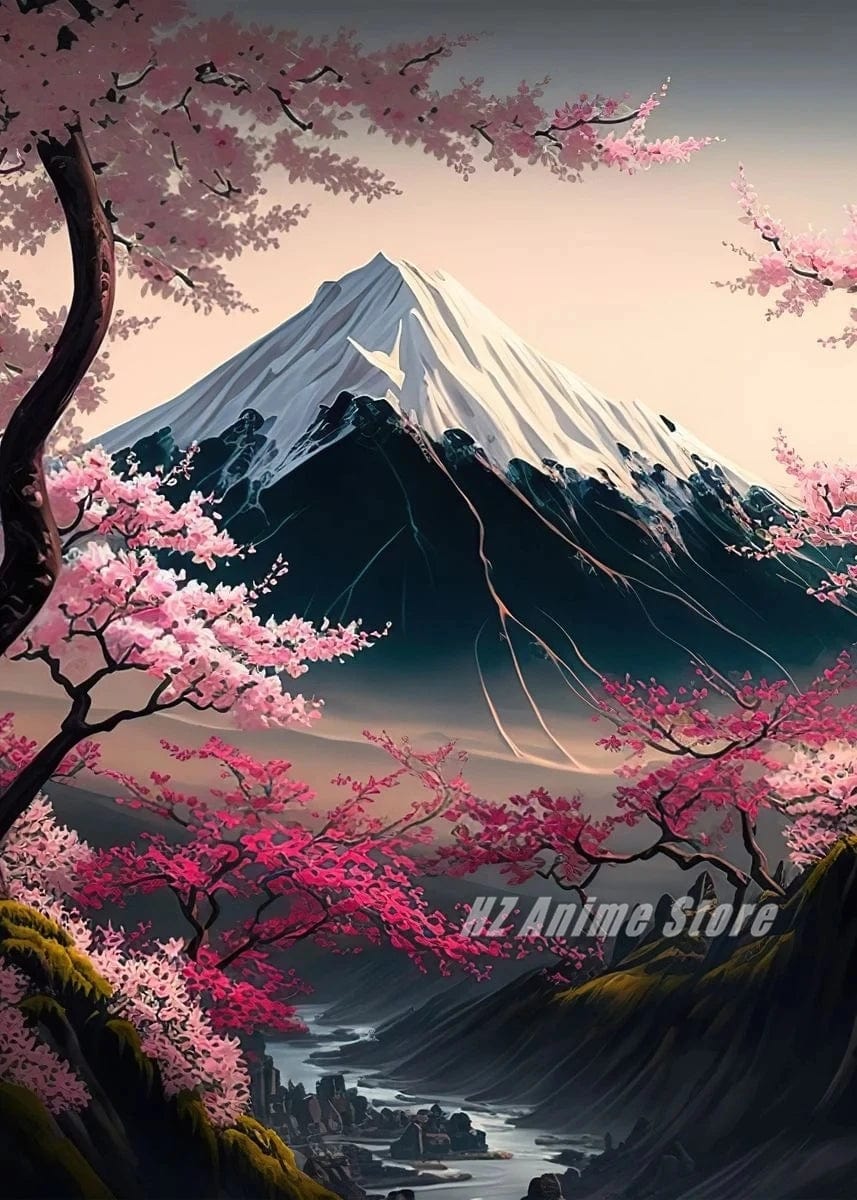 Canvanation 19 / 50X70cm Affiche Japonais Cerisier en fleur Sakura Lac Temple Japon