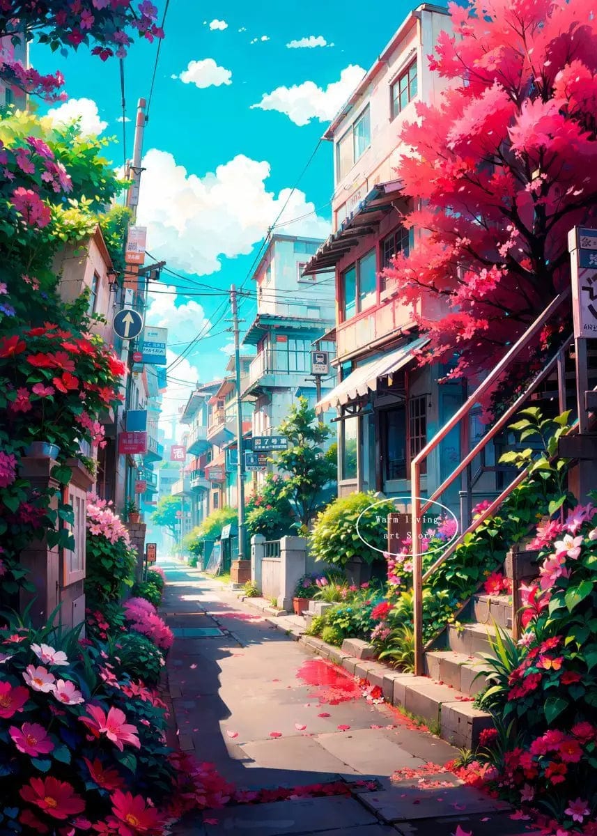Canvanation 21 / 60X80cm Affiche Japonais De La Rue Tokyo de l'Anime Japonais Sakura