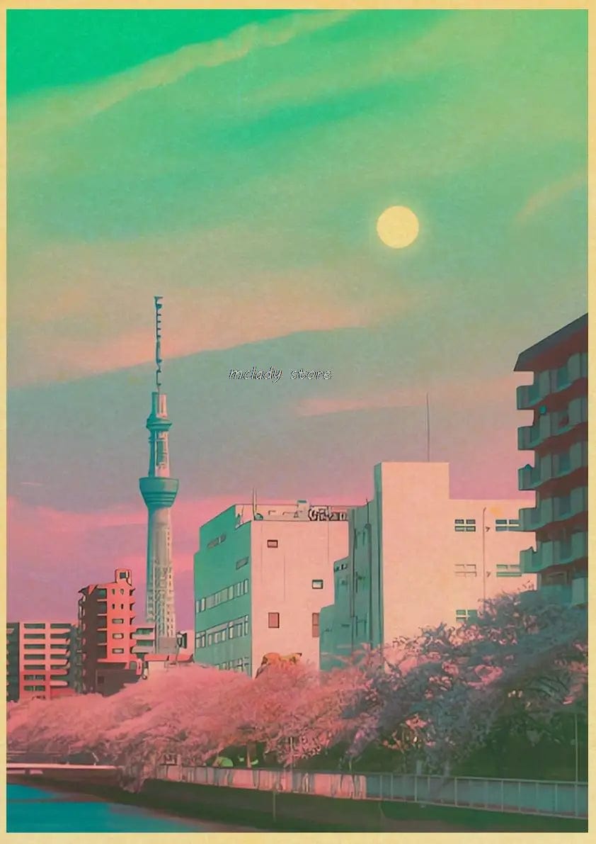 Canvanation L212 21 / 30X21CM Poster Ville Vintage Japon Ville De Nuit