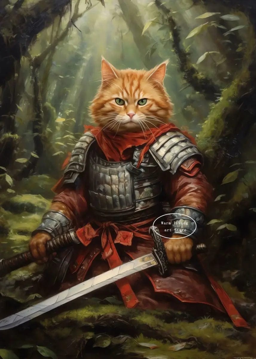 Canvanation 50X70cm / 2 Affiche Japonais Chat Samurai Katana Sakura