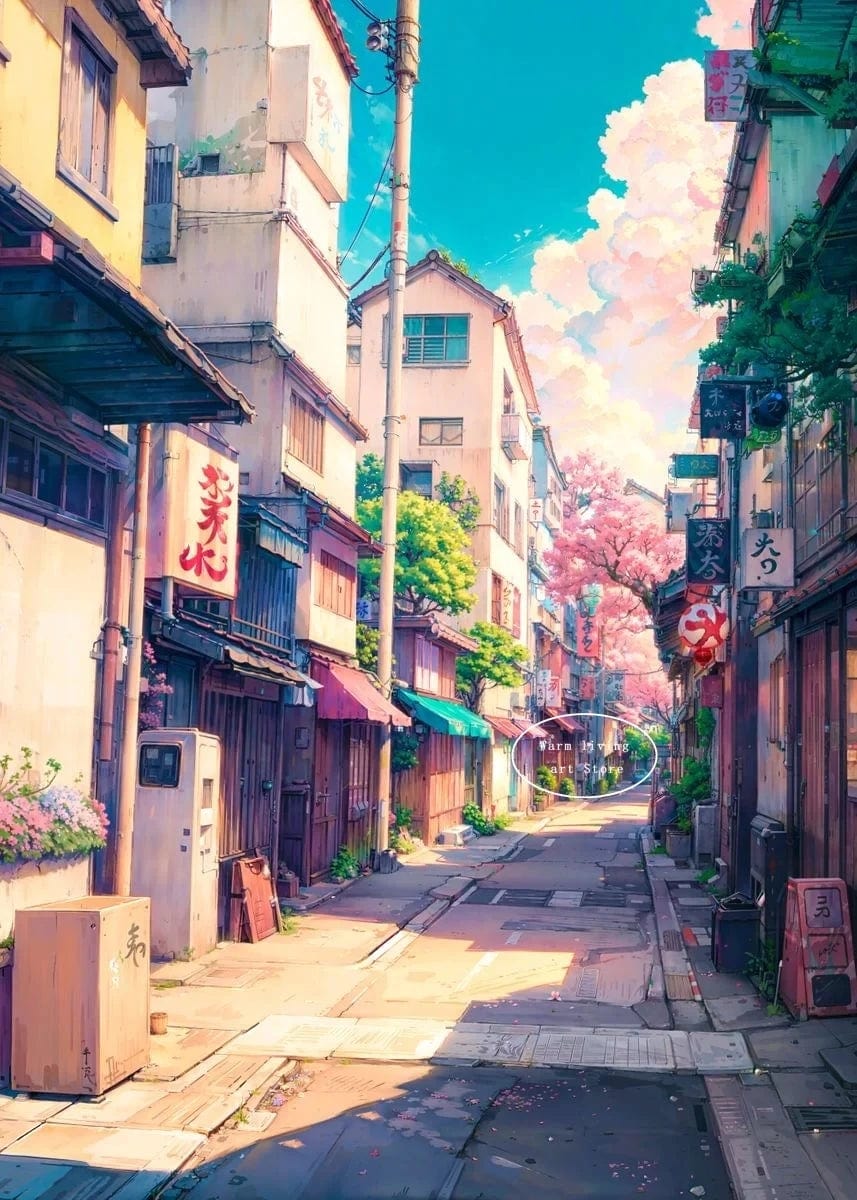 Canvanation 16 / 60X80cm Affiche Japonais De La Rue Tokyo de l'Anime Japonais Sakura