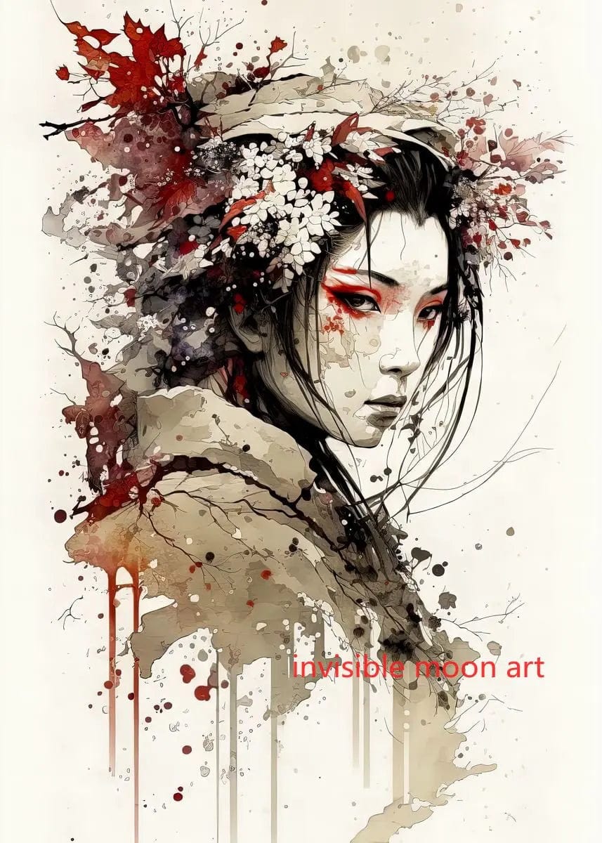 Canvanation 10 / 60X80cm Affiche Japonais d'une geisha en fleurs Sakura