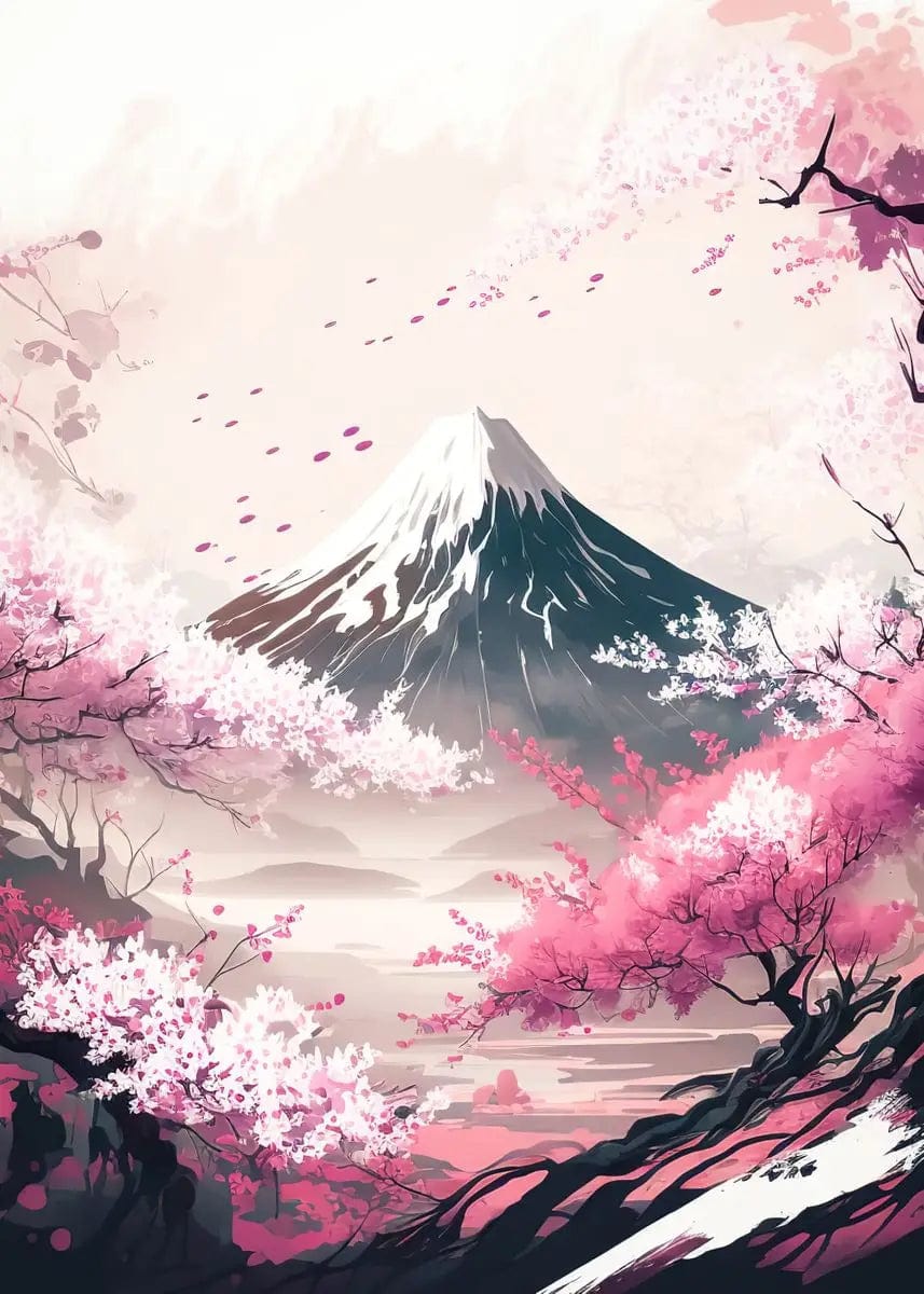 Canvanation 40X60cm / 1 Affiche Japonais Mural Moderne Sakura Et Mont Fuji
