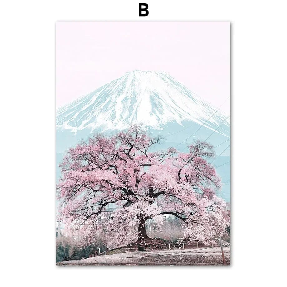 Canvanation B / 40X60cm Affiche Japonaise Mont Fuji Sakura rose