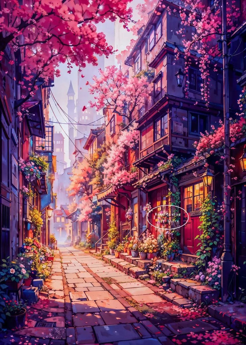 Canvanation 12 / 60X80cm Affiche Japonais De La Rue Tokyo de l'Anime Japonais Sakura