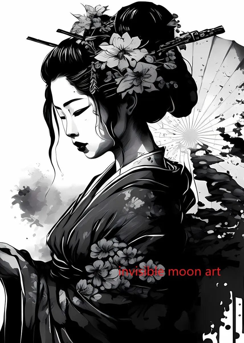 Canvanation 4 / 60X80cm Affiche Japonais d'une geisha en fleurs Sakura
