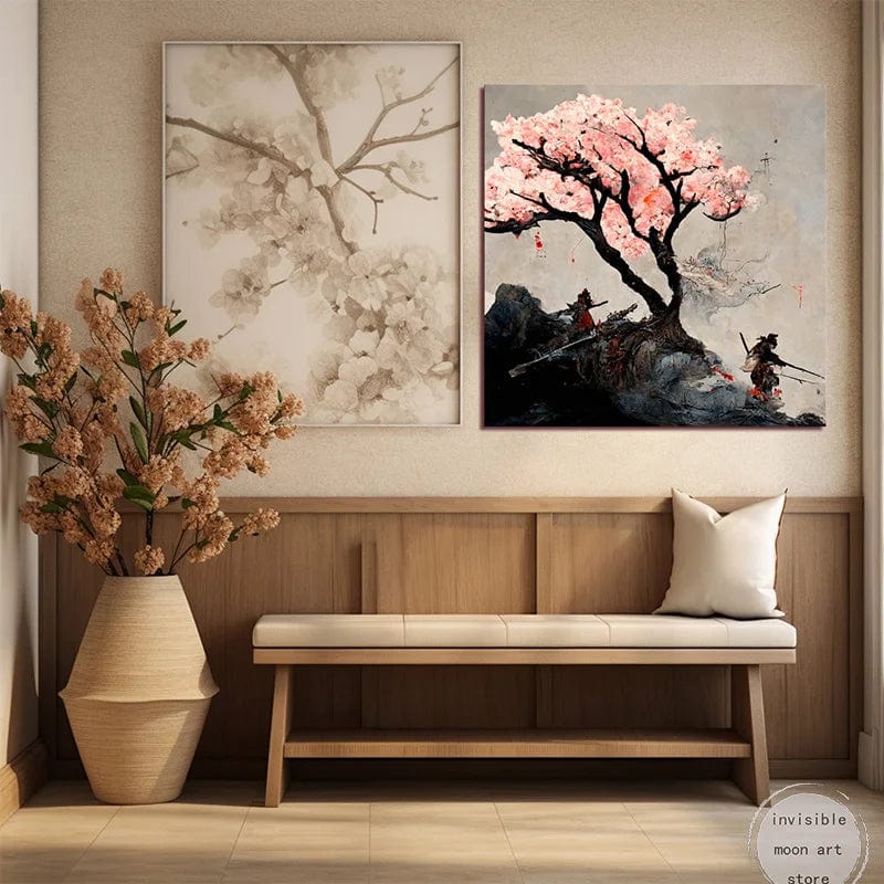 Canvanation Poster Japonais Samouraï japonais en fleurs de cerisier roses