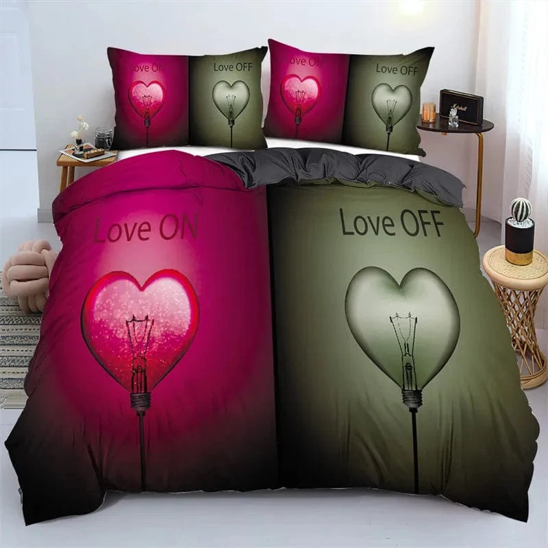 Canvanation Housse De Couette + Taies D'Oreillers - 3D Coeur