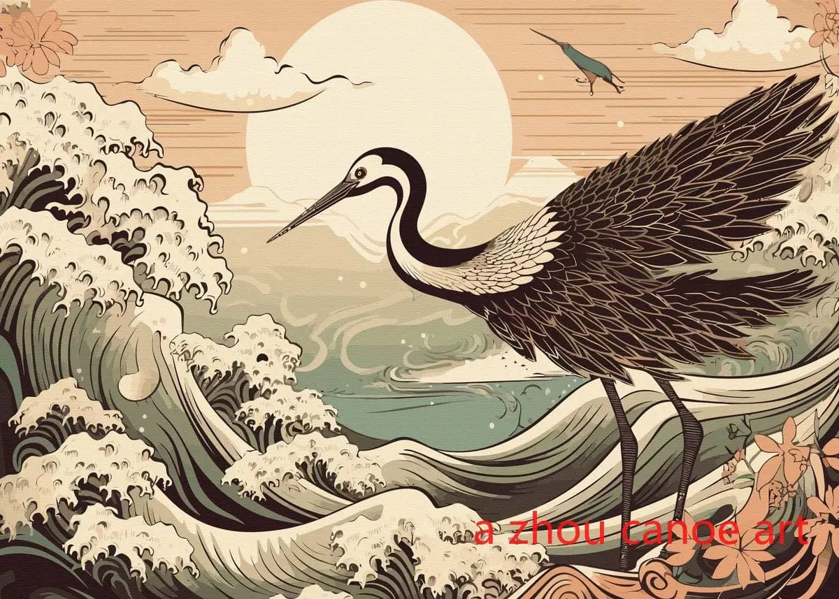 Canvanation 25 / 40X60cm Affiche Japonais Paysage Chinois Couple Oiseaux Forêt Montagne Rivière Poisson Carpe Koi