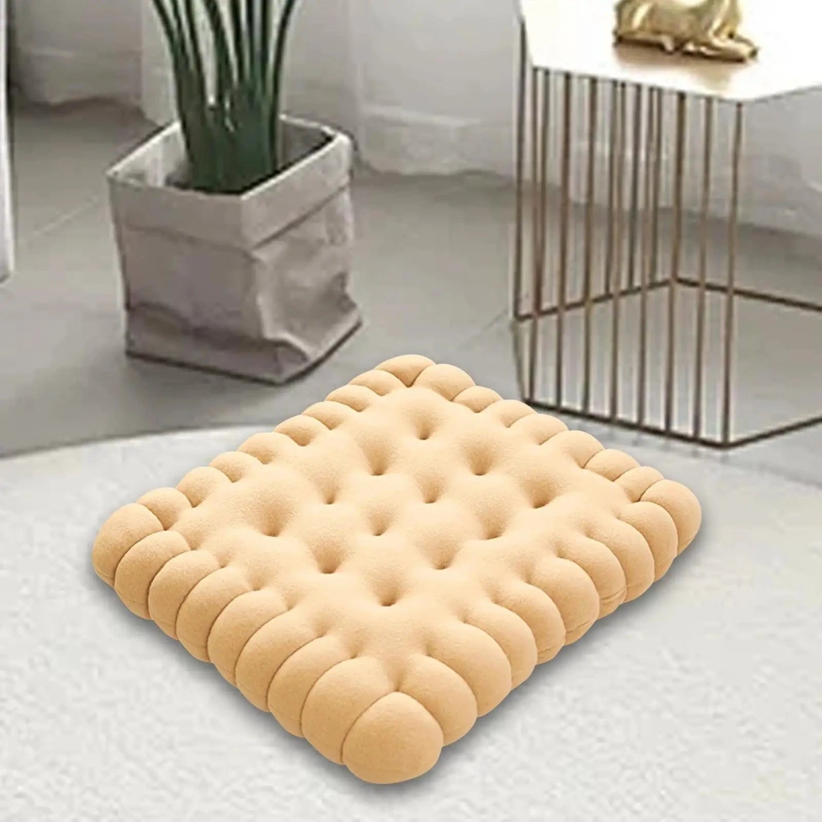 Canvanation Beige Square Coussin en forme de biscuit