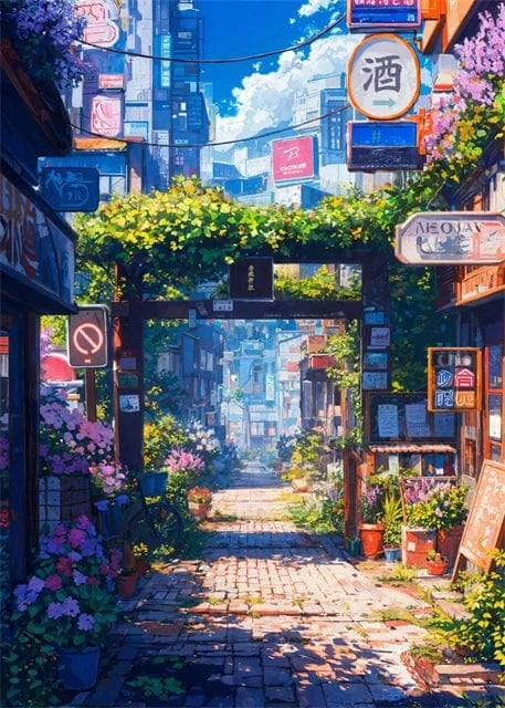 Canvanation Beige / 50x70cm Affiche Paysage Japonais De Rue