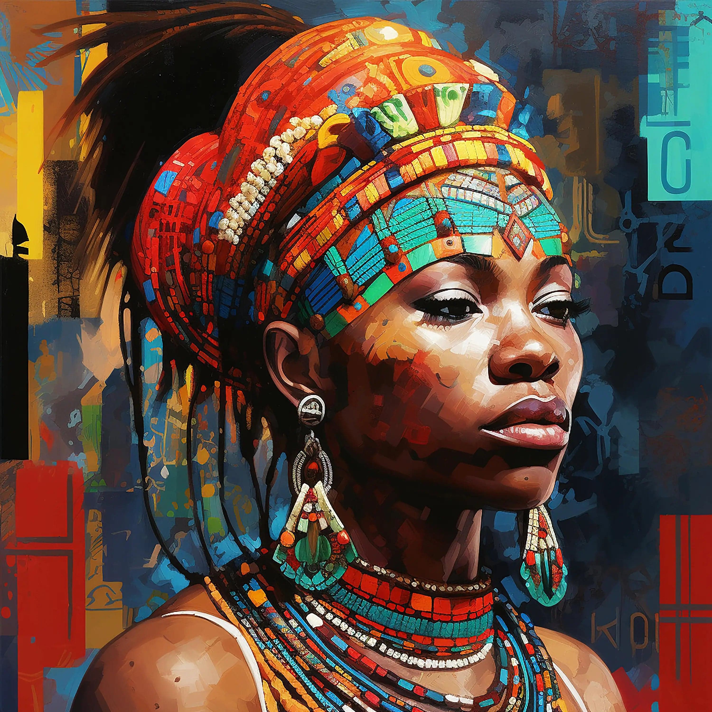 Canvanation Navy Blue / 80x80cm Affiche Femme Africaine Coloré