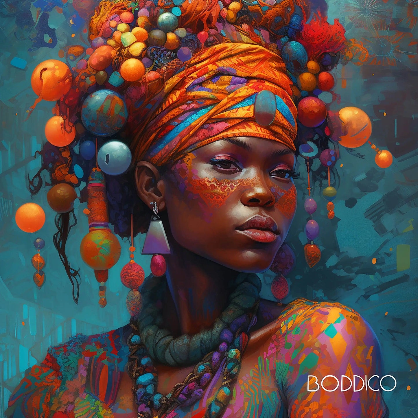 Canvanation PF 31055 / 80x80cm Affiche Femme Africaine Coloré